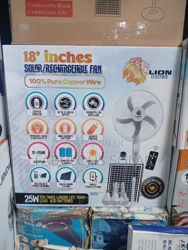 18-Inch Solar Standing Fan Da 3 Rope Bulbs - 1