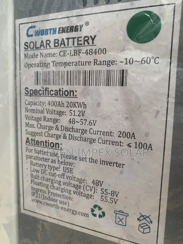 Cworth Icon Lithium Solar Battery 20KWH 51.2V 400Ah - 1