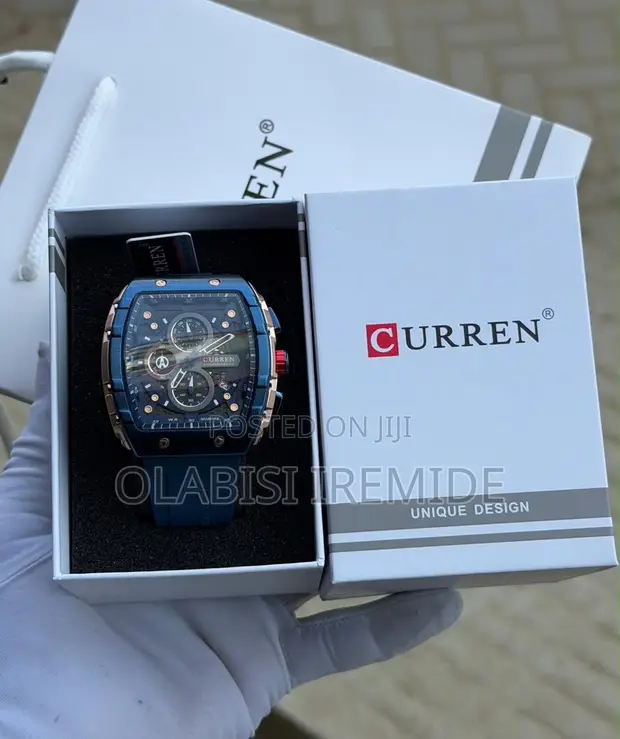 Curren Unique Design Chronograph Wristwatch - Blue Luxury Tonneau - 1