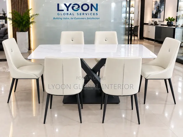 Marble X Leg Dining Table Set (6 Seater) - 1