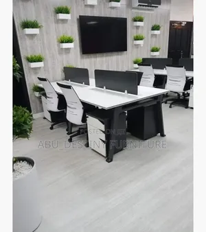 4-Person Workstation Office Desk with Dividers & Drawers