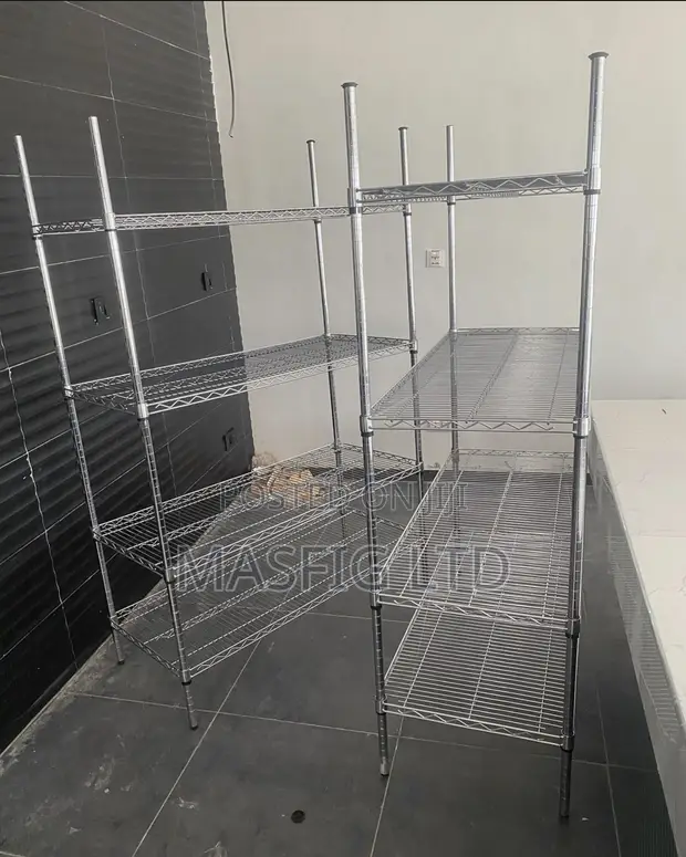 6ft Chrome Wire Shelving Unit with Wheels - 1