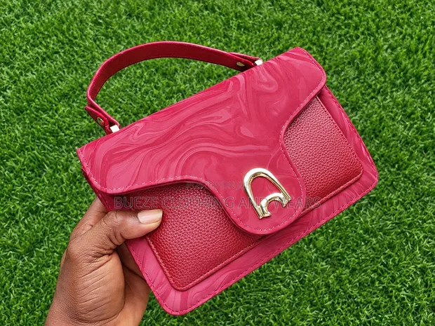 Wine Red Marble Mini Handbag with Gold Clasp - 1
