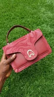 Wine Red Marble Mini Handbag with Gold Clasp - 3
