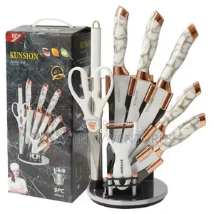 9-Piece Bakin Karfe Rose Gold Marble Pattern Knife Set