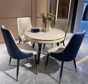 Luxury 4-Seater Round Dining Set - Marble & Gold