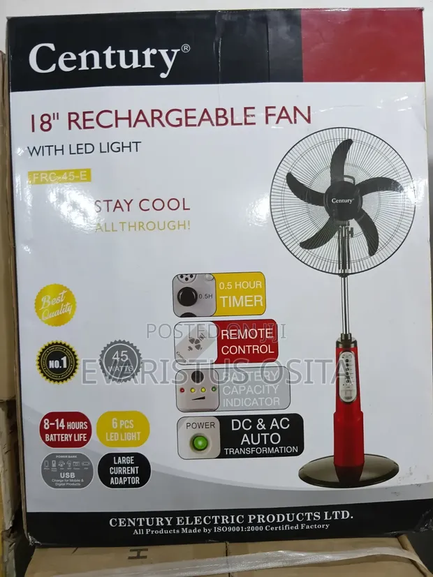 Century 18-inch Rechargeable Fan - 1