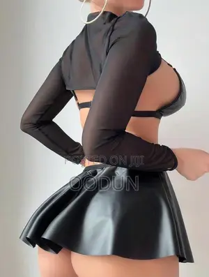 Premium Faux Leather Cosplay & Lingerie Set - Black
