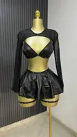 Premium Faux Leather Cosplay & Lingerie Set - Black - 3