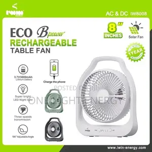 Energy Rechargeable Desktop Fan 8" with LED Light