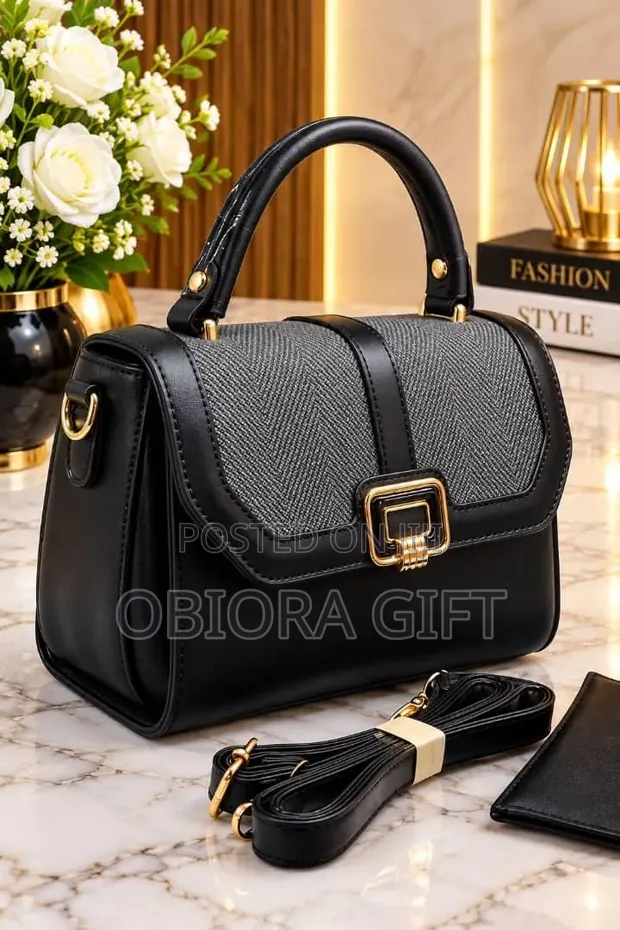 Classic Black Leather Box Handbag - 1