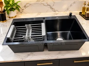 Luxury Double Bowl Black Kitchen Sink with Drainer