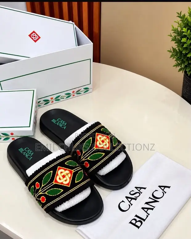 Casablanca Black Luxury Embroidered Designer Slides - 1