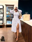 Luxury Polka Dot Ruched Pleated Midi Dress - 2