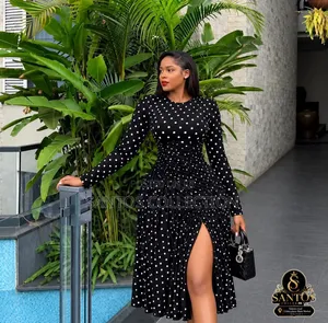 Luxury Polka Dot Ruched Pleated Midi Dress