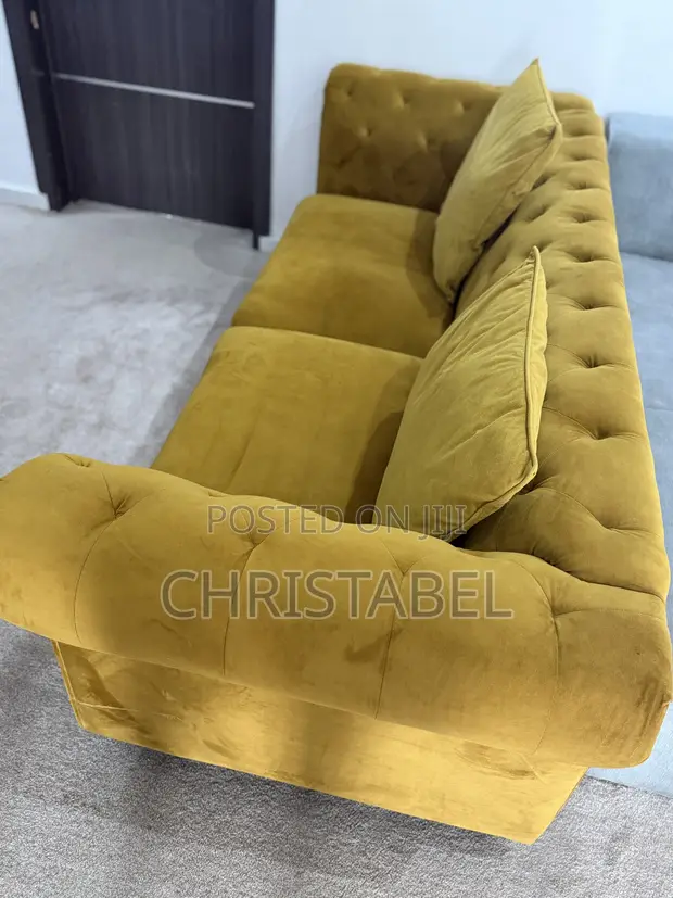 Mustard Velvet Couch - Home Interiors - 1