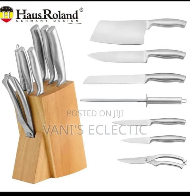 Haus Roland 8-Piece Stainless Steel Knife Set with Wooden Block - 1
