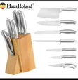 Haus Roland 8-Piece Stainless Steel Knife Set tare da Wooden Block - 1