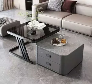 Real Marble Glass and Marble Center Table with Double Drawer