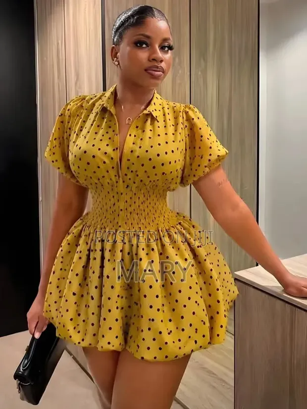 Short Bubu Dress - Yellow Silk - 1