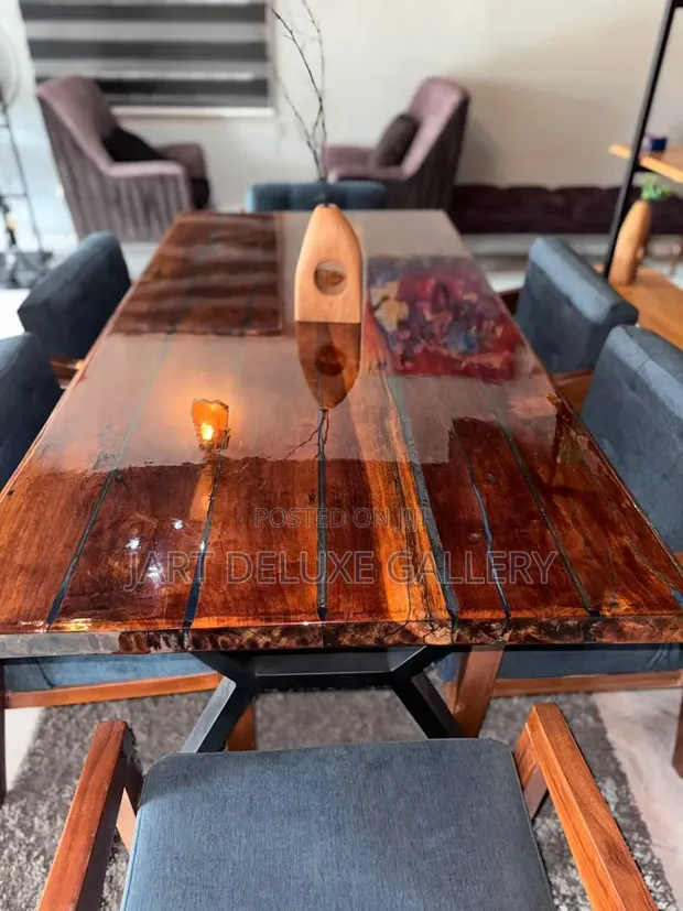 6-Gurbin Dining Set tare da Epoxy Table Top Coat - 1