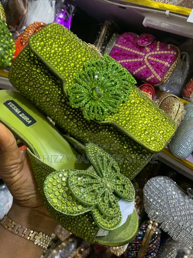 Classy Green Mosaic Wedding Purse and Shoe Combo - 1