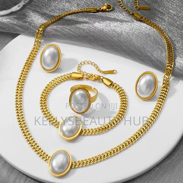 Titanium Steel Jewelry Set: Necklace, Bangle, Ring & Earrings - 1