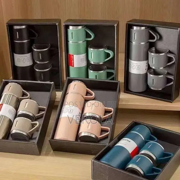 500ml Stainless Steel Vacuum Flask Gift Set with 2 Cups - 1