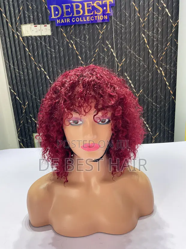 100% Human Hair Celebrity Fringe Wig - 12 Inch Burgundy - 1