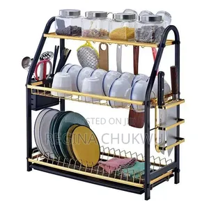 3-Tier Gold and Black Plate Rack