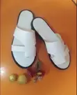 Women's White Leather Slide Slippers - 1