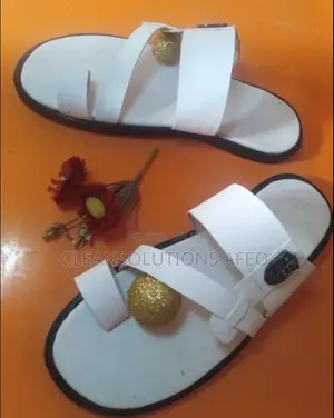 Men's White Leather Slides