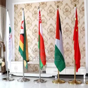 Ofishin Flag Stand - Zinariya/Azurfa Pole tare da Zagaye Base
