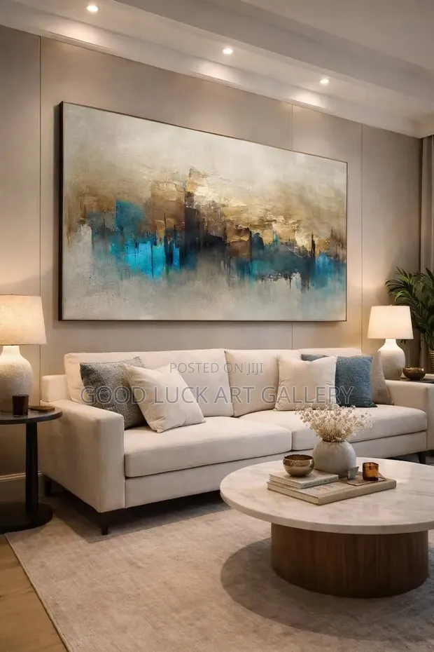 Abstract Canvas Wall Art - Blue & Gold Textured - 1