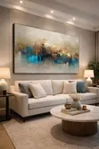 Abstract Canvas Wall Art - Blue & Gold Textured - 1