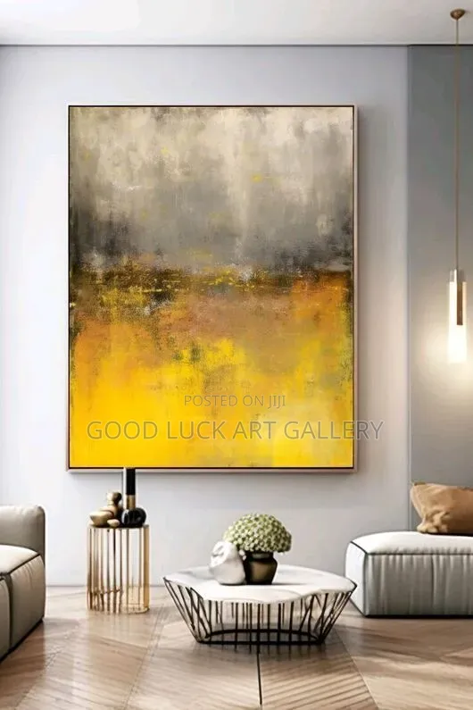 Yellow and Grey Abstract Wall Art Canvas Painting - 1
