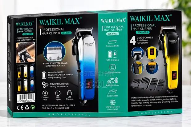 Waikil Max Professional Rechargeable Hair Clipper Mai Nuni na Digital - 1