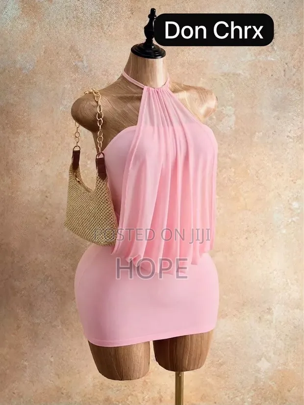 Sabon Pink Halter Neck Draped Mini Dress - 1