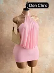 Sabon Pink Halter Neck Draped Mini Dress - 1