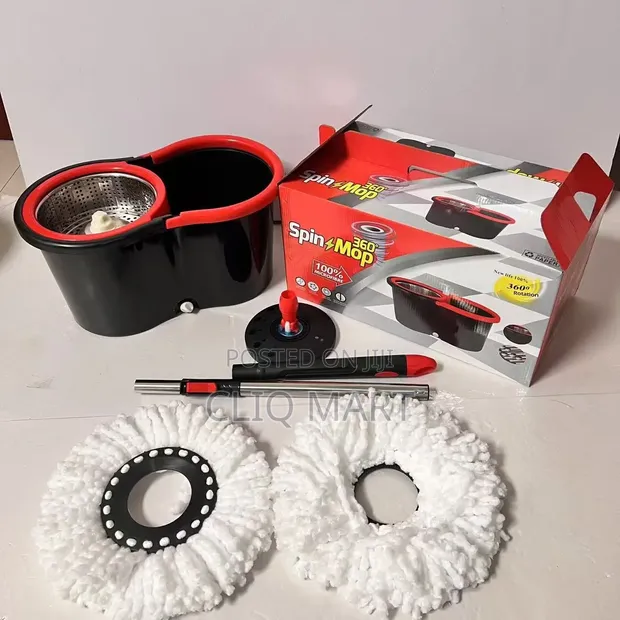 360° Spin Mop Set with Bucket Wringer & Microfiber Heads - 1