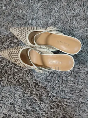 Nine West White Leather Mule Heels
