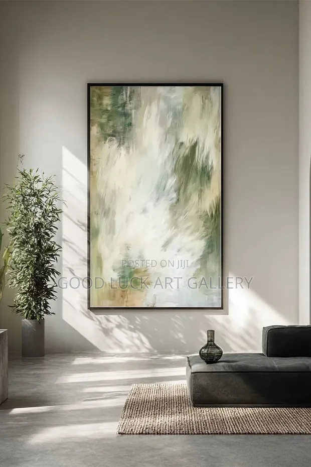 Abstract Canvas Wall Art - Green, Beige, White - 1