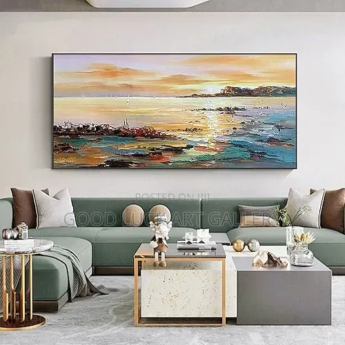 Interior Abstract Art - Orange & Teal Seascape - 1