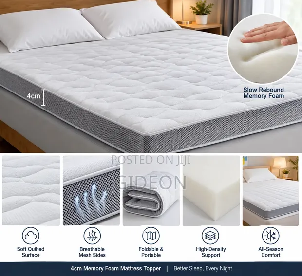 4cm Memory Foam Mattress Topper - High-Density Support - 1
