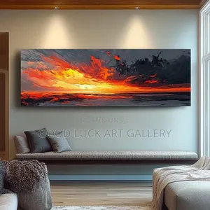 Long Horizontal Wall Art - Textured Sunset Over Sea