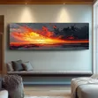 Long Horizontal Wall Art - Textured Sunset Over Sea - 1