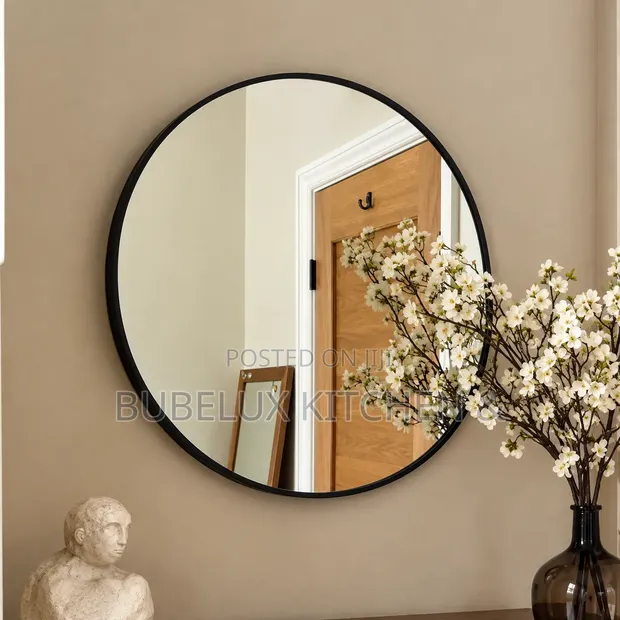 Chic Black-Framed Round Mirror - Modern Home Decor - 1