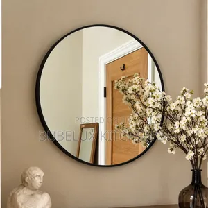 Chic Black-Framed Round Mirror - Modern Home Decor