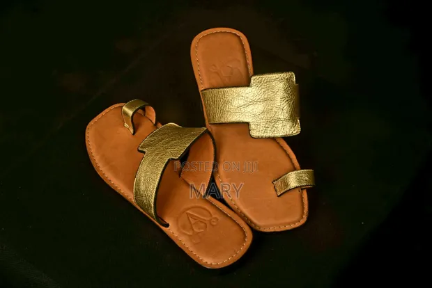 Amarachi "Sleek" Gold/Brown Leather Slippers - 1