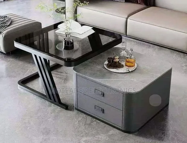 2pcs Modern Marble/Glass Center Tables With 2 Drawers - 1